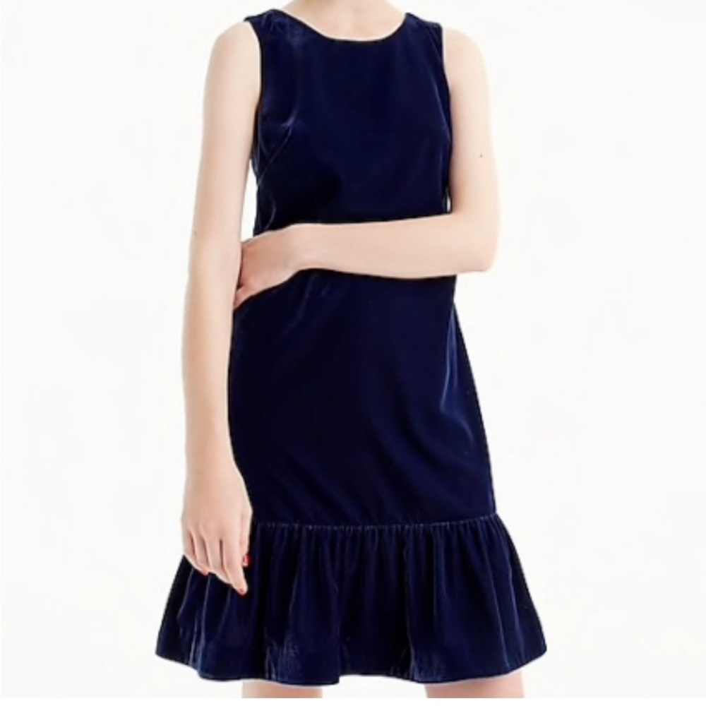 JCrew Navy Velvet Dress Sleeveless Dress with Ruffle Bottom - Size 6